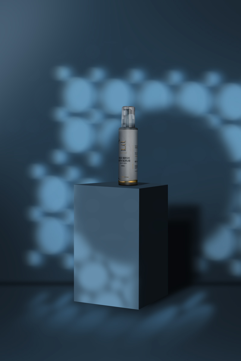 face wash placed in a blue background