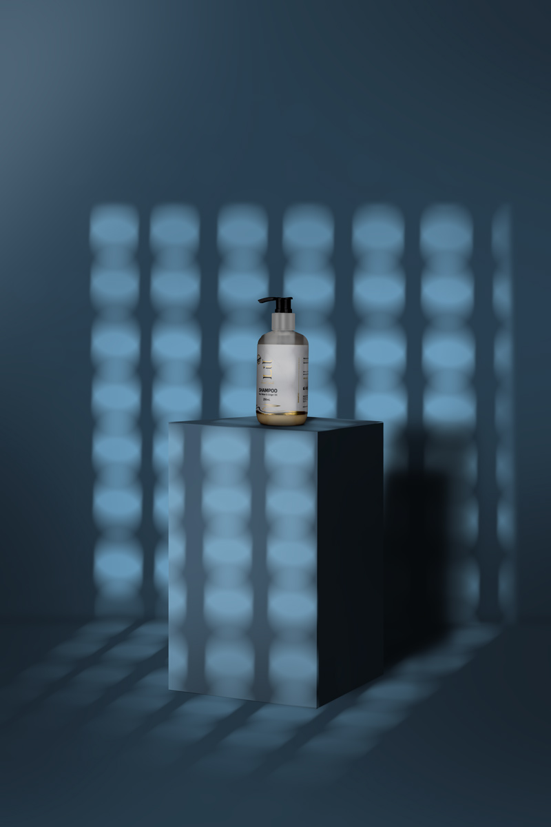 shampoo placed in a blue background