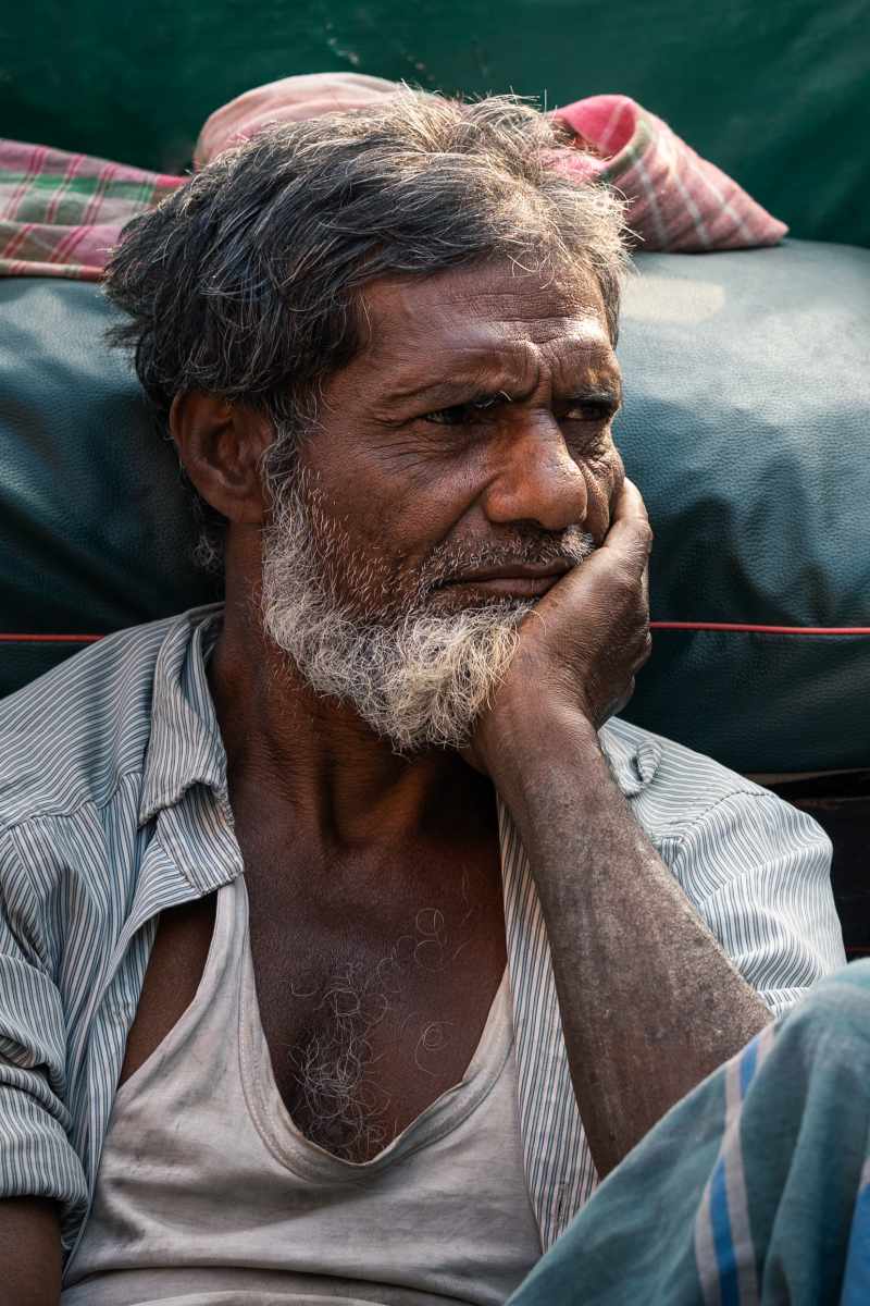 Thoughtful sadness in his face