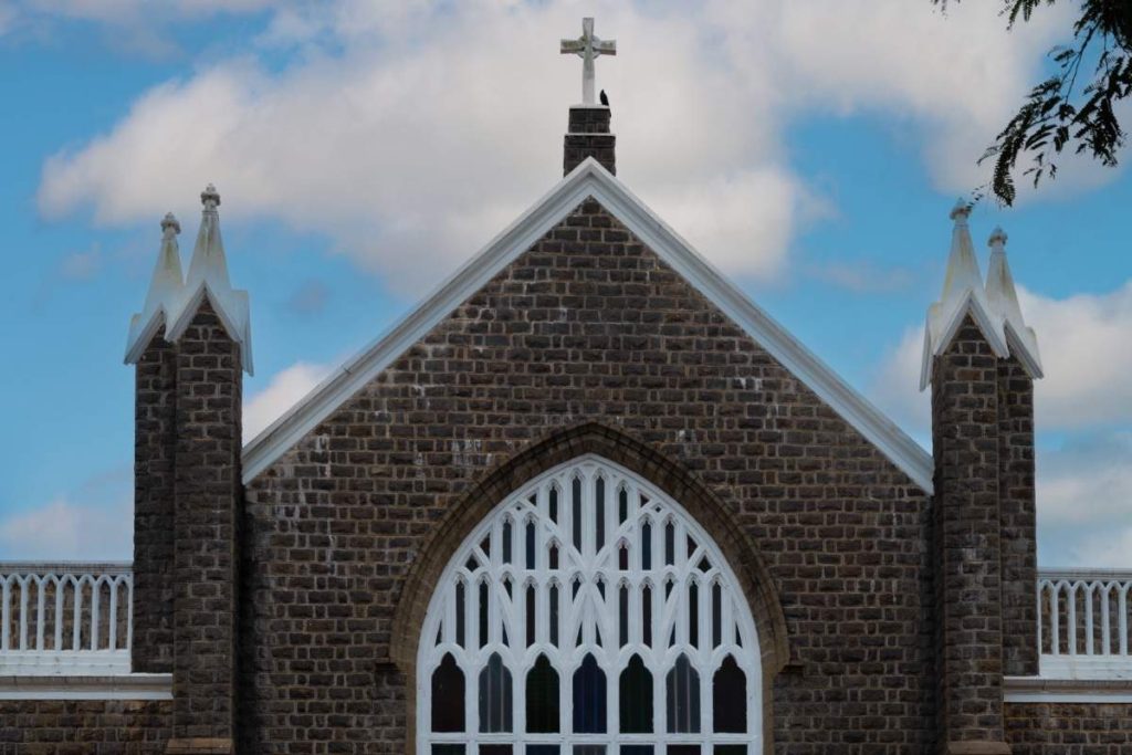 church with vibrant blue sky