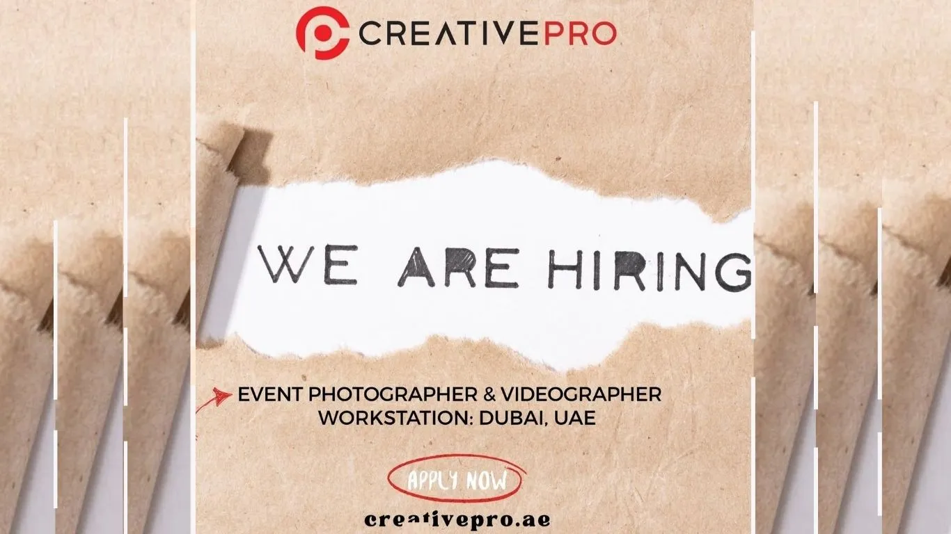 Job poster for CreativePro advertising event photographer and videographer role in Dubai
