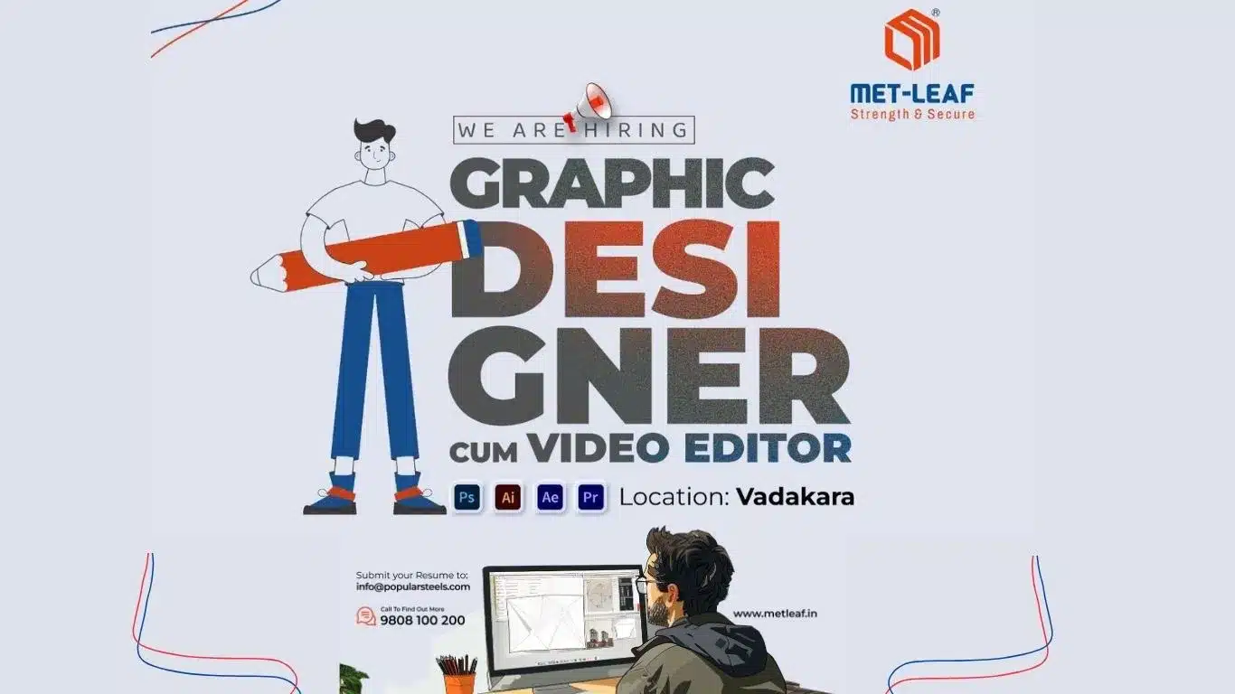 Met-Leaf hiring graphic designer cum video editor in Vatakara – job vacancy poster