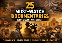 25 Must-Watch Documentaries Every Student Filmmaker in India Should Watch Poster showing 25 must-watch documentaries for film and photography students in India